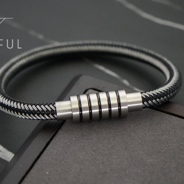 Bracelet fil d'acier noir | Bracelet en fil tressé avec boucle magnétique | Bracelet homme | Bracelet simple | Bracelet tendance | Cadeau pour lui