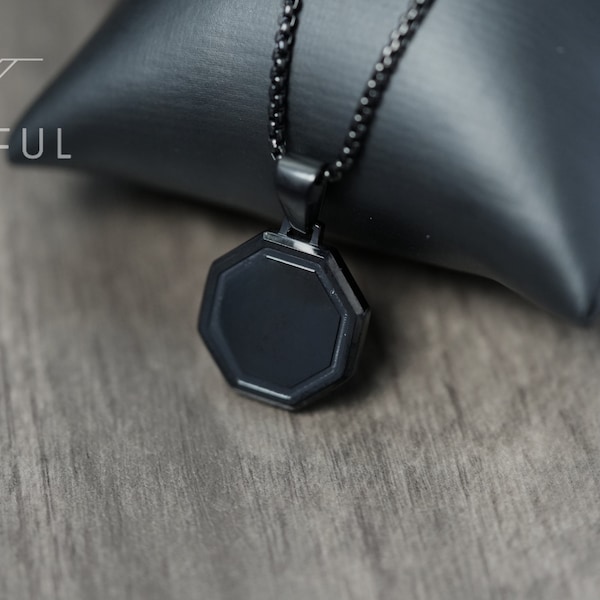 Onyx Hexagon Ketting Zwart | Heren zwarte onyx ketting | Zwarte herenhanger | Zwarte ketting | Onyx stenen hanger | Cadeau voor hem