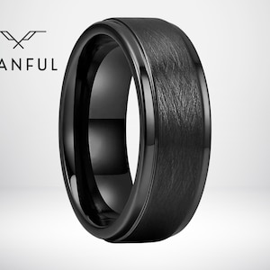 Brushed Tungsten Black Band | Black Ring | Personalised Ring | Mens minimalist ring | Tungsten Ring | Gift for Him, Boyfriend, Dad