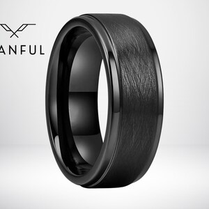 Brushed Tungsten Black Band | Black Ring | Personalised Ring | Mens minimalist ring | Tungsten Ring | Gift for Him, Boyfriend, Dad