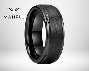 Brushed Tungsten Black Band | Black Ring | Personalised Ring | Mens minimalist ring | Tungsten Ring | Gift for Him, Boyfriend, Dad