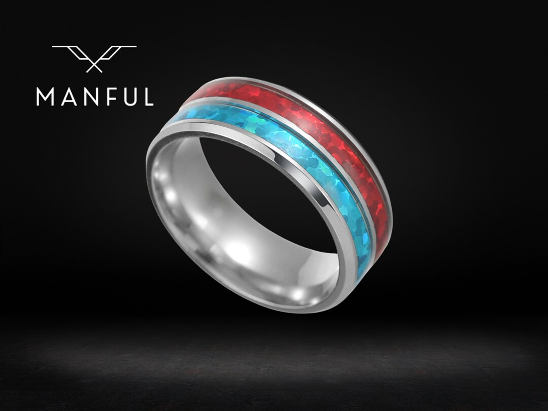 Fire and Ice Ring Silver Ring Mens and Womens Ring Blue and Red Ring