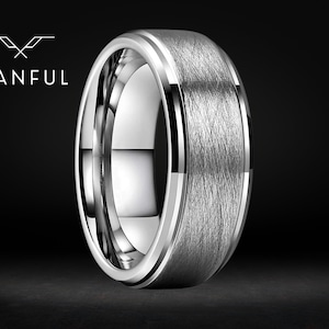 Brushed Tungsten Silver Band | Silver Ring | Personalised Ring | Mens minimalist ring | Tungsten Ring | Gift for Him, Boyfriend, Dad