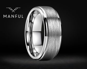 Brushed Tungsten Silver Band | Silver Ring | Personalised Ring | Mens minimalist ring | Tungsten Ring | Gift for Him, Boyfriend, Dad