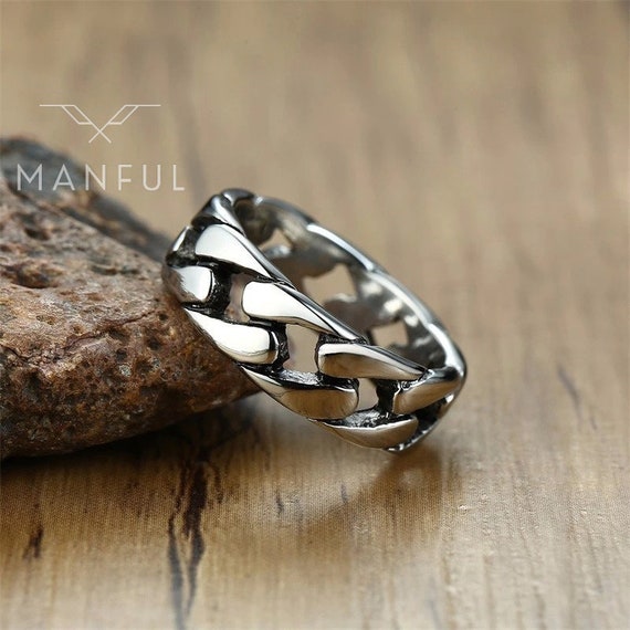 Cuban Chain Ring Chain Ring Silver Chain Ring Simple Stainless