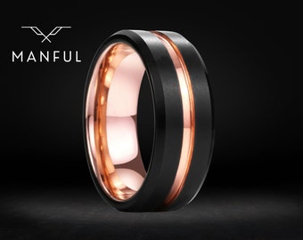 Black & Rose Gold Band | Personalised Ring | Black Ring | Minimalist Ring | Simple Band | Stainless Steel Ring