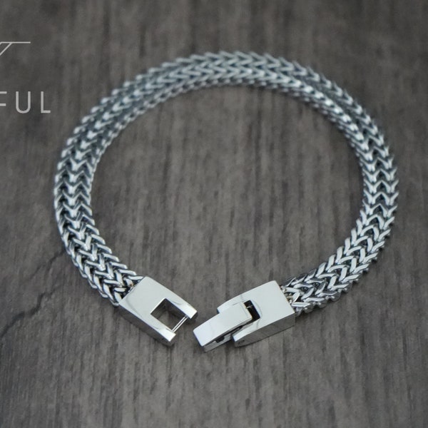 Bracelet sétaire argenté | Bracelet en argent pour homme | Bracelet minimaliste | Bracelet 6,5 mm | Bracelet chaîne en argent