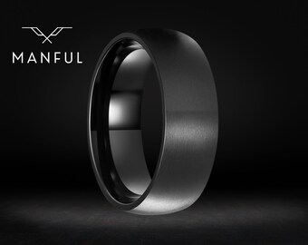 Zwarte titaniumband | Geborstelde koepelvormige titaniumring | Titaniumring voor heren | Zwarte herenring | Trouwring | Gepersonaliseerde ring | Cadeau voor hem