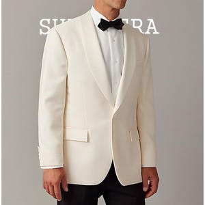 Men’s Ivory Shawl Lapel Tuxedo Jacket Classic Single-Breasted Dinner Blazer for Formal Events.