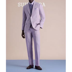 Men&#39;s Lavender Two-Piece Suit Slim Fit Suit for Weddings Spring Events & Garden Parties Terry Rayon Summer Suit.