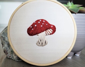 Handmade Toadstool Mushroom Embroidery Hoop Art: Cottagecore Wall Decor