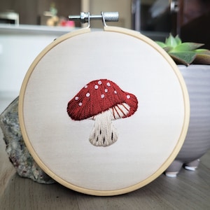 Cute Toadstool Mushroom Embroidery Hoop Art, Finished Embroidery, Wall Décor, Witchy Décor, Nature Embroidery, Cottage Core Décor