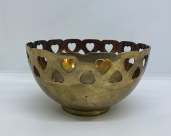 Vintage Brass Hearts Bowl. Holiday Home Decor
