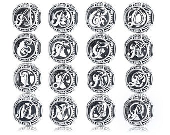 Wow Schmuck  | Charms Anhänger kompatibel Pandora 925 Sterling Silber Zirkon | Charms Buchstaben A - Z Alphabet Geschenk für Freundin Frauen