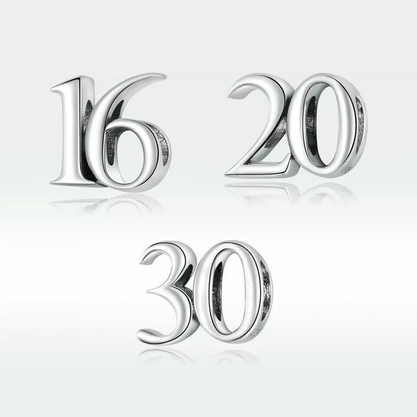 Wow Schmuck | Charms Anhänger 925 Sterling Silber Zahlen 20 30 Nummer Silber Rosa Kompatibel Pandora | Geburtstag Geschenk für Freundin Neu.