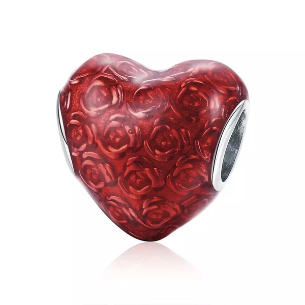 Wow Schmuck | Charms Anhänger 925 Sterling Silber Rote Blumen Herz Emaille Schmuck kompatibel Pandora | Valentinstag Geschenke für Freundin.