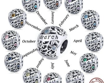 Wow Schmuck  | Charms Anhänger 925 Sterling Silber Zirkon Stein | Charm 12 Monate kompatibel Pandora Geburtstag Geschenk für Freundin Frauen