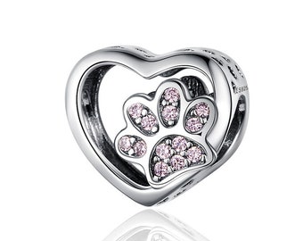 Wow Schmuck  | Charms Anhänger kompatibel Pandora 925 Sterling Silber Zirkon | Charm Pfoten Abdrücke Katzenliebe Tiere Geschenk für Freundin