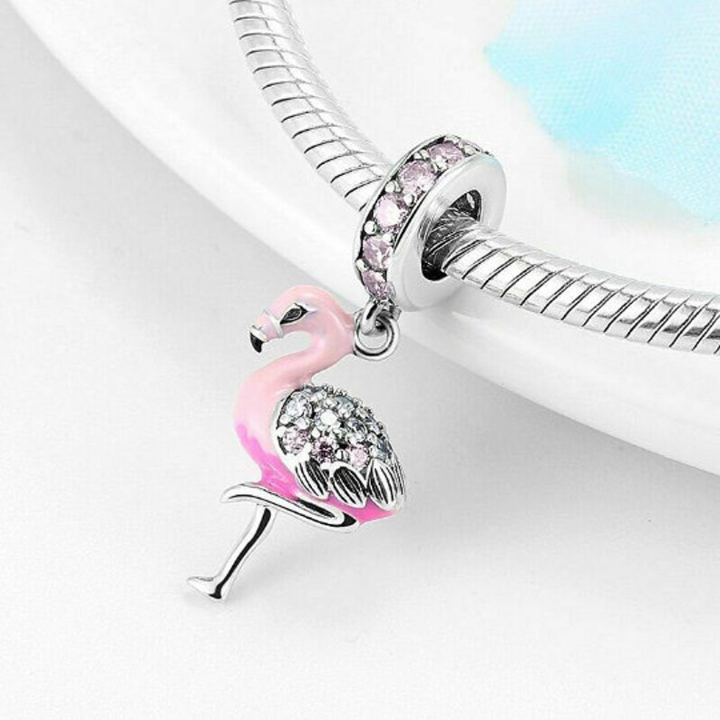 Wow Schmuck Charms Anhänger 925 Sterling Silber Charm Armband Charm Rosa Flamingo Tiere kompatibel Pandora Geschenk für Mädchen Frauen. Bild 7