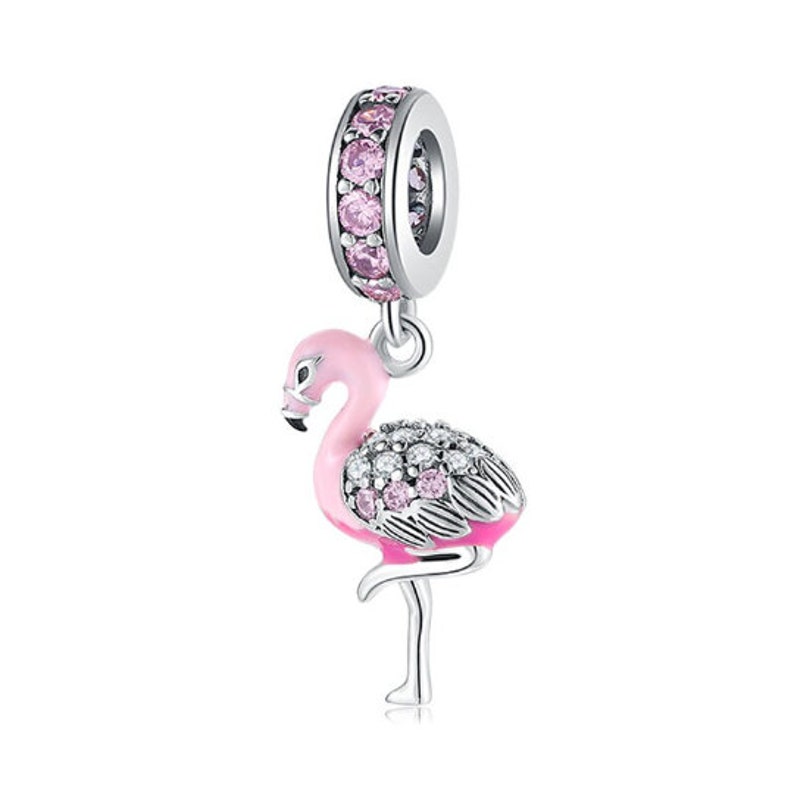 Wow Schmuck Charms Anhänger 925 Sterling Silber Charm Armband Charm Rosa Flamingo Tiere kompatibel Pandora Geschenk für Mädchen Frauen. Bild 6