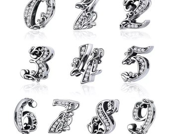 Wow Schmuck  | Charms Anhänger 925 Sterling Silber kompatibel Pandora Zirkon | Charm Nummer Zahlen 0 bis 9 Geburtstag Geschenke für Frauen.