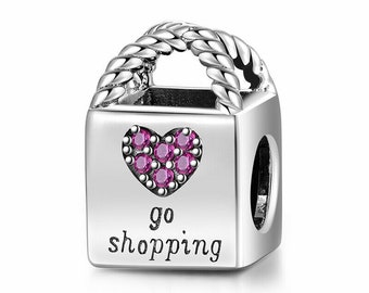 Wow Schmuck  | Charms Anhänger kompatibel Pandora 925 Sterling Silber | Charm Armband Herz Go Shopping Geschenk für Freundin Frauen Mädchen.