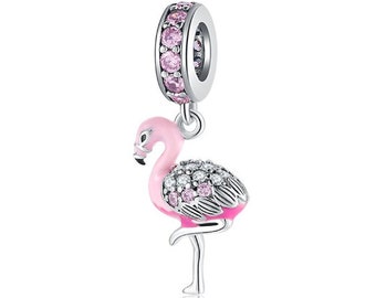 Wow Schmuck  | Charms Anhänger 925 Sterling Silber | Charm Armband Charm Rosa Flamingo Tiere kompatibel Pandora Geschenk für Mädchen Frauen.