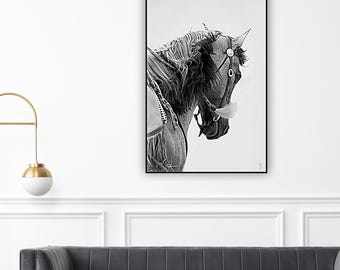 Western Horse Black & White Print | Equine Photography Printable Wall Art | Digital Download