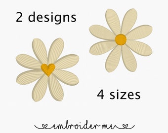 Diseño de bordado de mini margaritas, diseño de bordado floral, diseño de bordado de margaritas de corazón, archivo de bordado de margaritas, bordado de mini flores