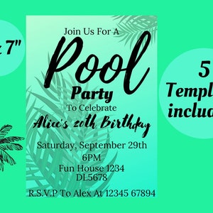 Pool Party Invitation, Adult Pool Party Invitation, Kids Pool Birthday Invite, Summer Birthday, Pool Invite, INSTANT download, Template