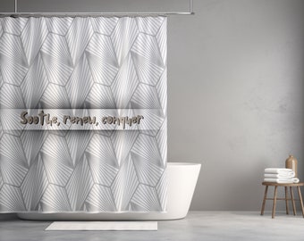 Geometric Line, Boho Shower Curtain, Polyester, Bathtub Curtain, minimalist curtain, Size (71in x 74in), bathroom deco, unique gift ideas