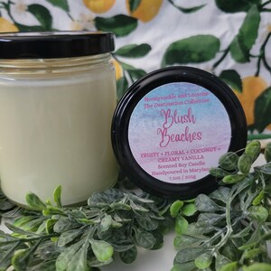 Blush Beaches Scented Soy Wax Candles and Melts, Destination Collection, phthalate free, paraffin free, citrus candle, wax melts