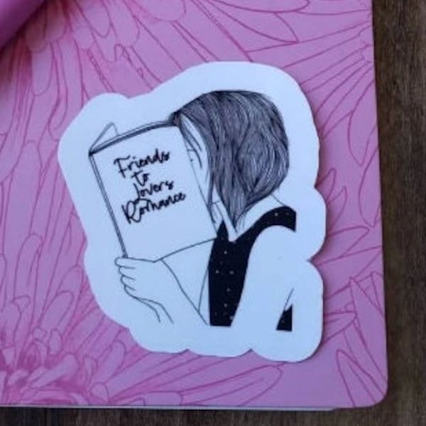 Girl reading romance trope black and white Sticker, laptop sticker,, reader stickers, funny sticker, book sticker, romance reader