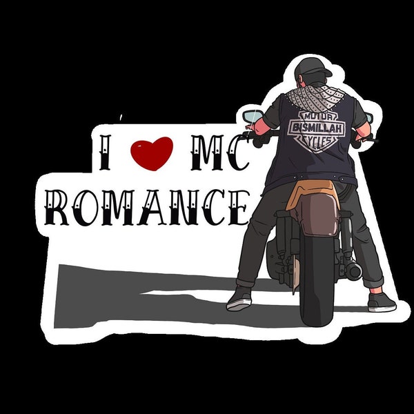 Pegatina "Me encanta MC Romance", pegatina para portátil, botella de agua, nerd de los libros, amante de los libros, me encanta leer, AMANTE del romance, pegatina de romance de club de motociclistas
