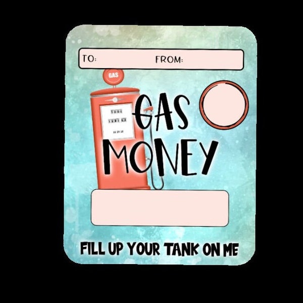 Gas Money Cards, Gas money gift, Christmas Cash, gift card with plastic holder for cash, gas money for gift