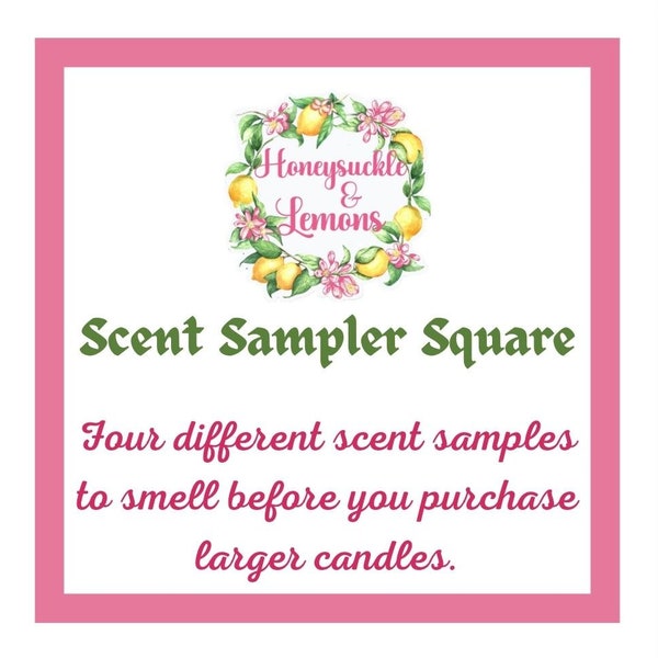 Four half ounce Scented Soy Sampler Square, Four sample tins to sample scent collections, phthalate free, paraffin free, candle tins