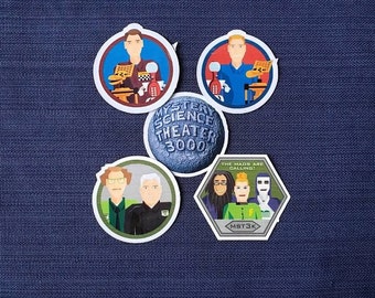 MST3K glossy sticker, Mystery Science Theater 3000, Joel Hodgson, Crow, Tom Servo, The Mads, Rifftrax, planner sticker, cult TV show