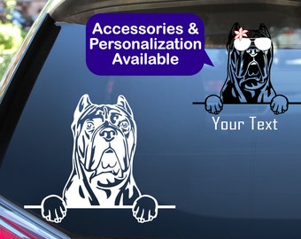 Cane Corso Car Decal /  Peeking Cane Corso Car Sticker / Personalized Vinyl Dog Decal Sticker / Dog Laptop Cup Water Bottle Sticker