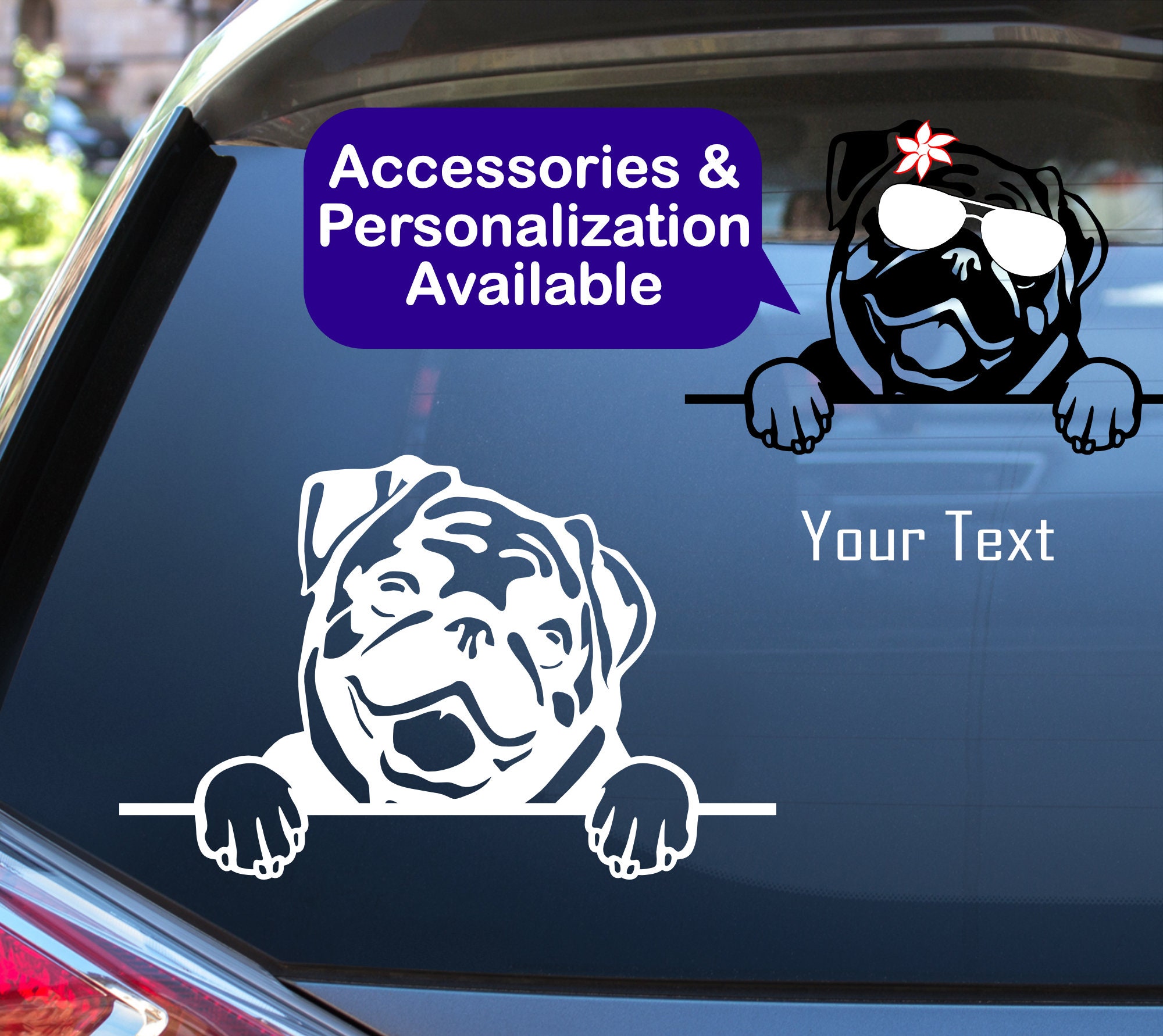 Pug Car Decal Sticker / Personalized Pug Vinyl Dog Decal Etsy