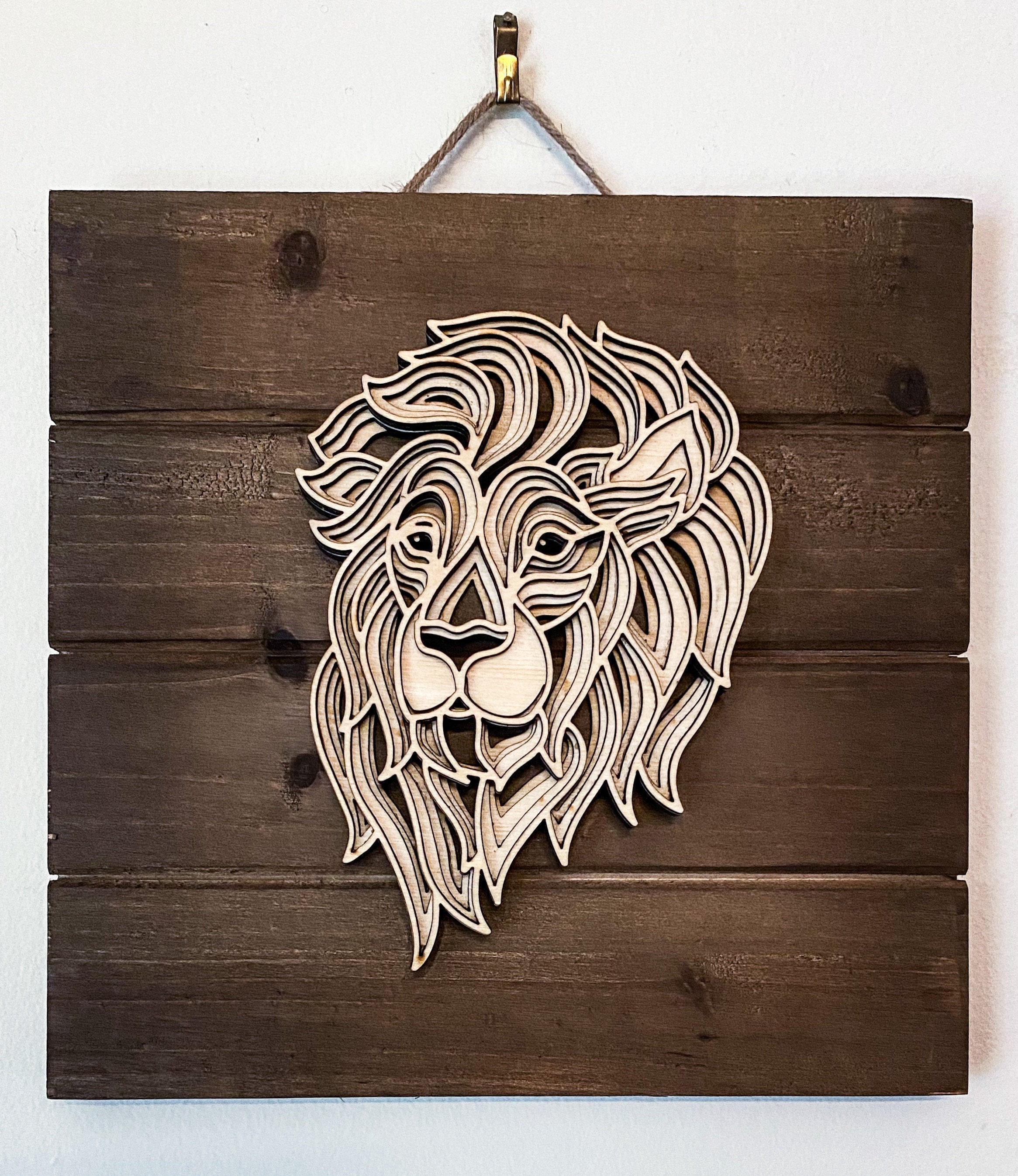 Lion head on wood panel Etsy