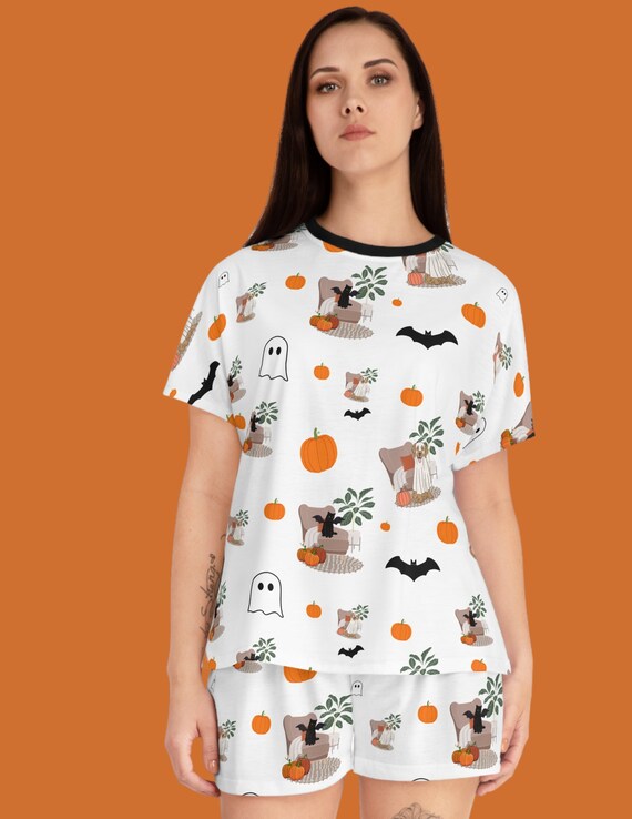 Halloween Pajama Set Cozy Women s Sleepwear Halloween Shorts Tee Comfy Pajamas Halloween Sleeping Set Soft Loungewear Sizes S 2XL Etsy Canada