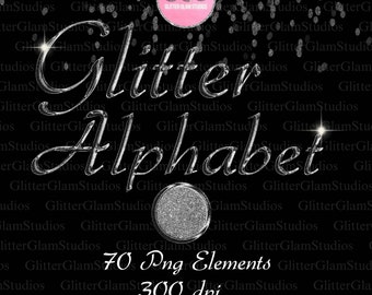 Silver Glitter Gloss letters and numbers, digital clipart, Silver letters, Alphabet clip art silver, glitter,Glitter Letters, Commercial use