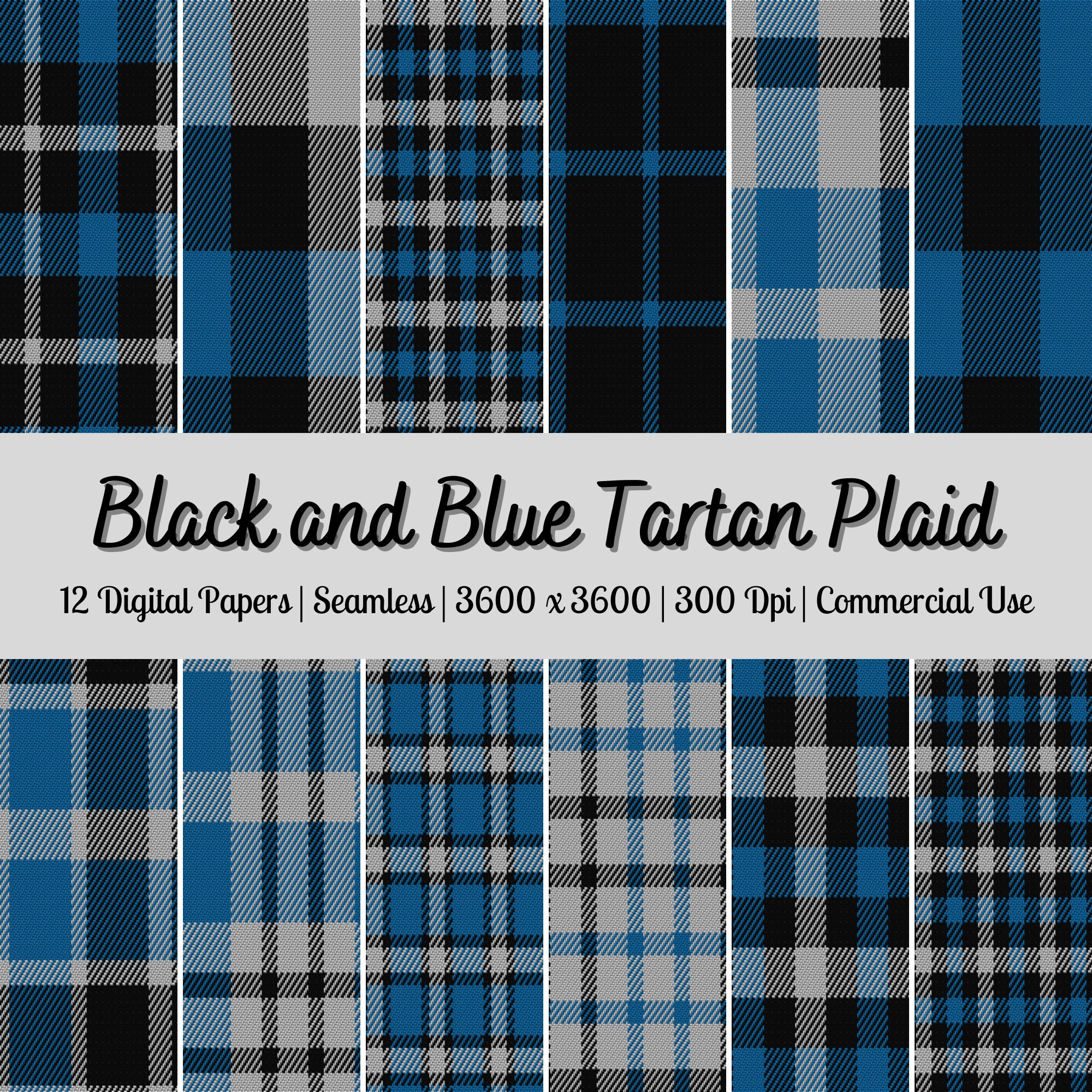 Black and Blue Tartan Plaid Digital Paper Seamless Buffalo Etsy