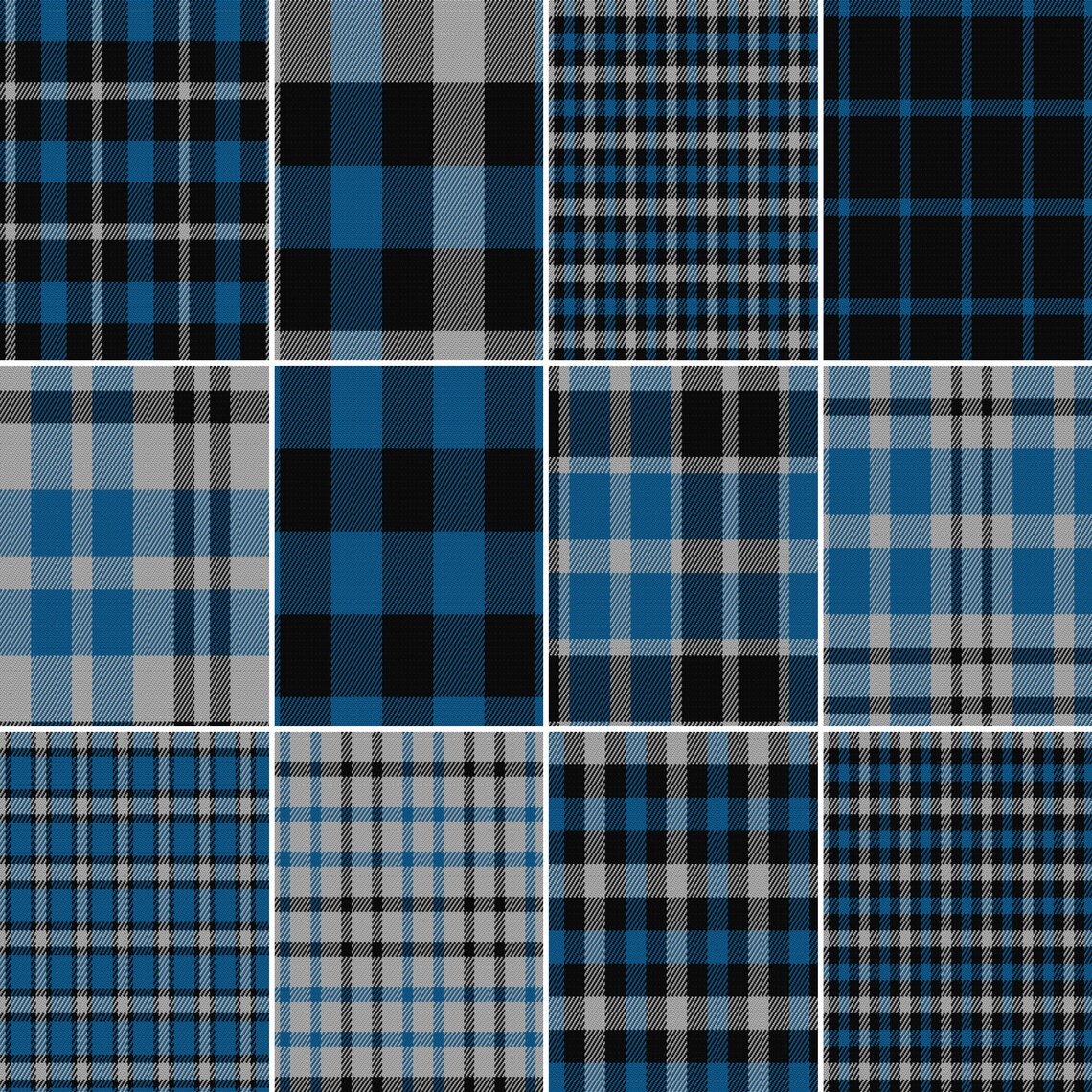 Black and Blue Tartan Plaid Digital Paper Seamless Buffalo Etsy