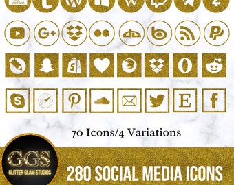 280 Gold glitter social media icons, Blogging, Web Icons, Gold glitter, Round icons, Website icons, Social Media buttons, Gold