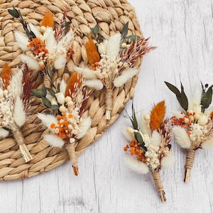 Wedding Boutonniere, Terracotta Greenery Groom’s Buttonhole, Preserved and Dried Flowers Mini Bouquets