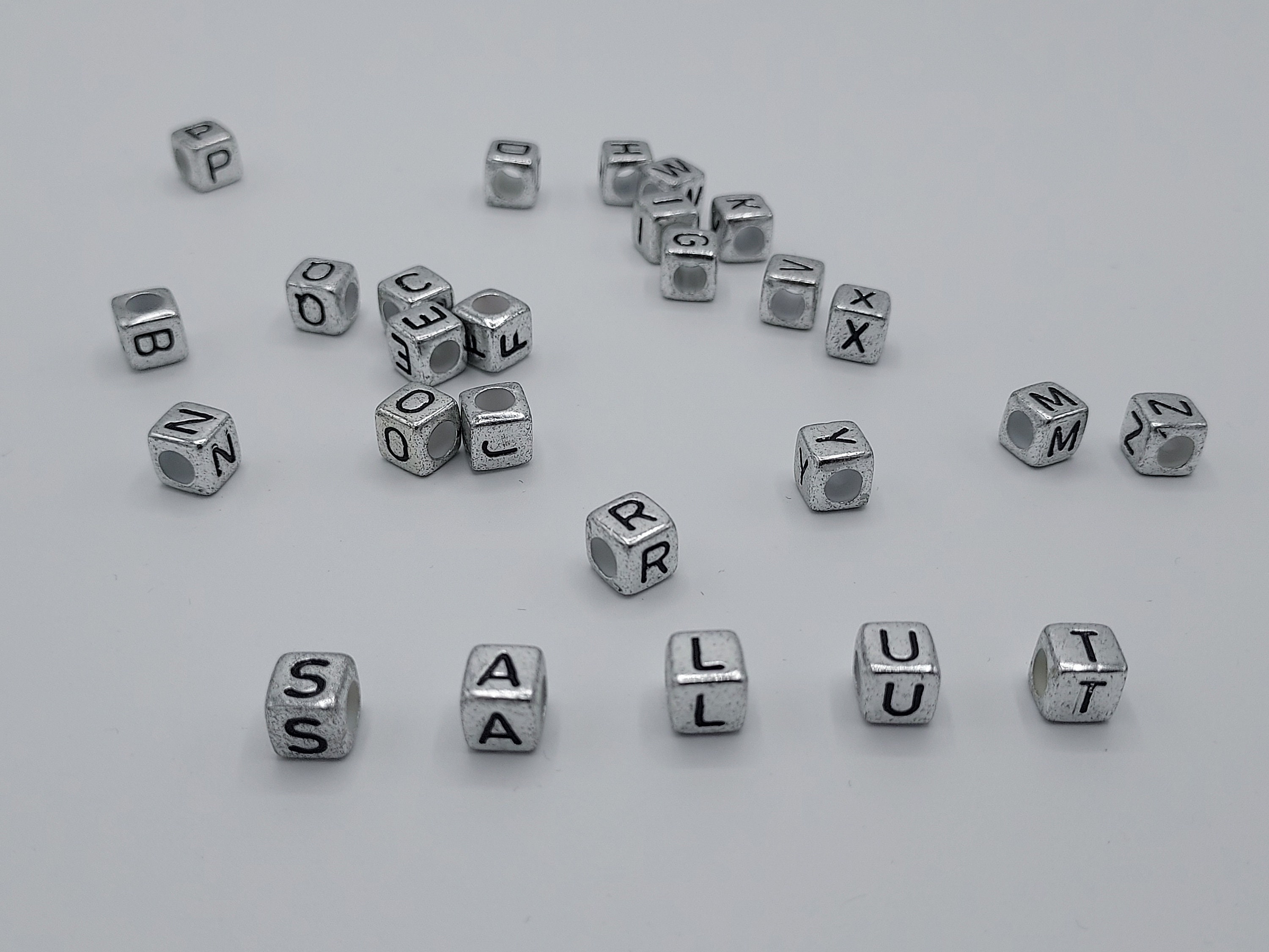Multicolor Cube Alphabet Letter Beads, Multicolored Beads With Silver  Letters, Plastic Letter Beads, Acrylic Square Name Beads, Size 6mm 60 