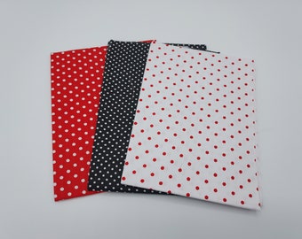 Lot de 3 pièces de tissus, motif pois, de couleur rouge, noir et blanc, 47 cm X 46 cm