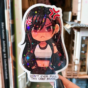 FF7 Remake Rebirth Angry Tifa Lockhart Holo Vinyl Sticker
