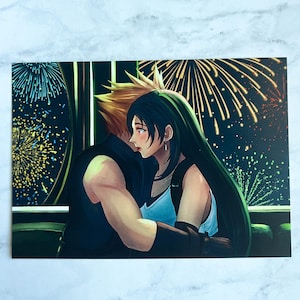FF7 Remake Rebirth Cloud x Tifa Gold Saucer Art Print